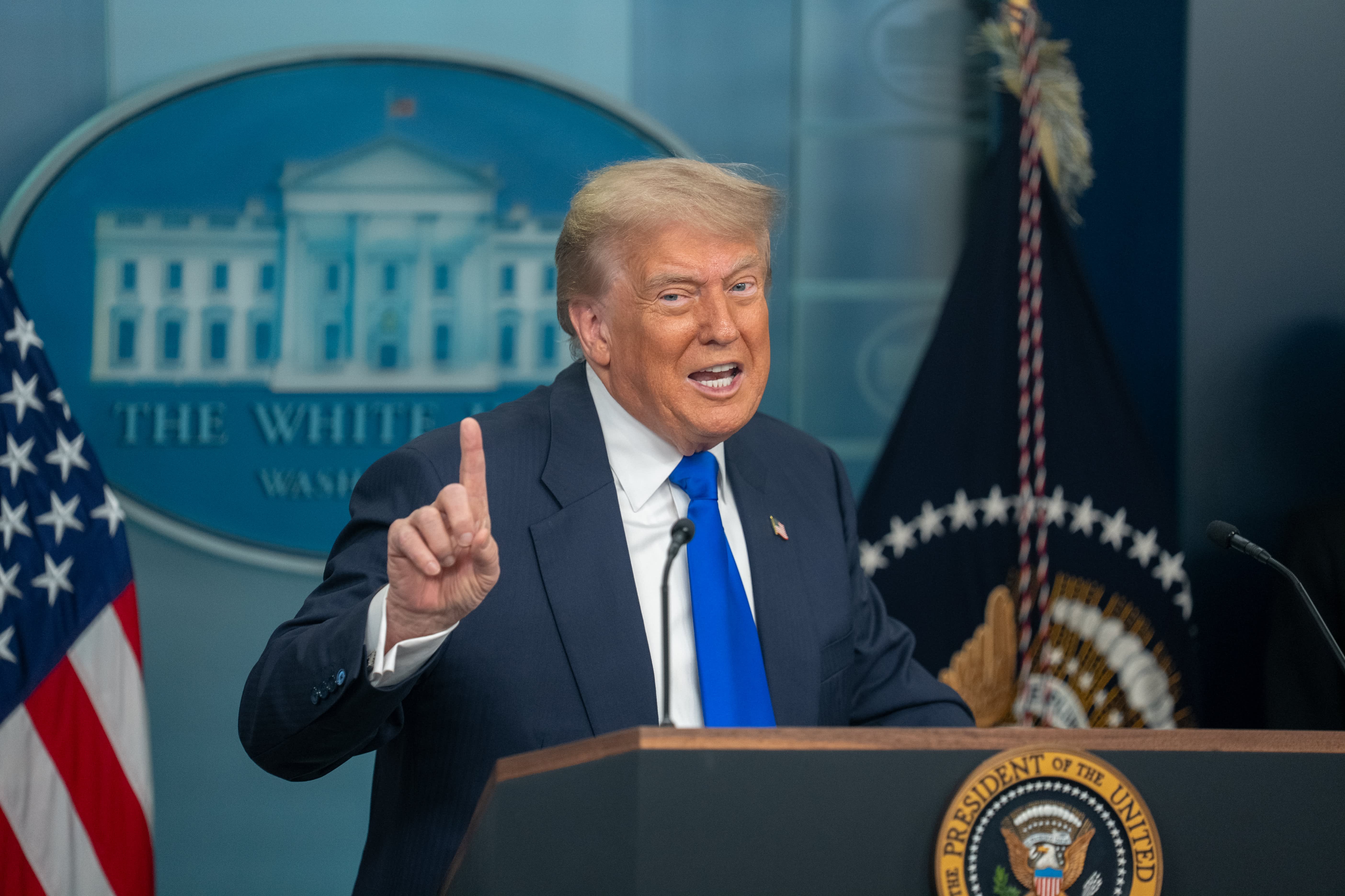U.S. President Donald Trump attends a press conference at the White House in Washington, D.C., the United States, on June 27, 2025.